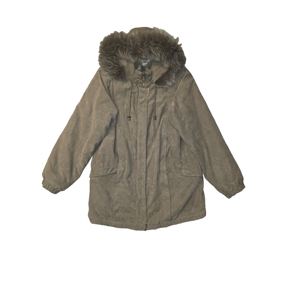 St. John's Bay Suede Taupe Brown Size L Faux Fur Parka